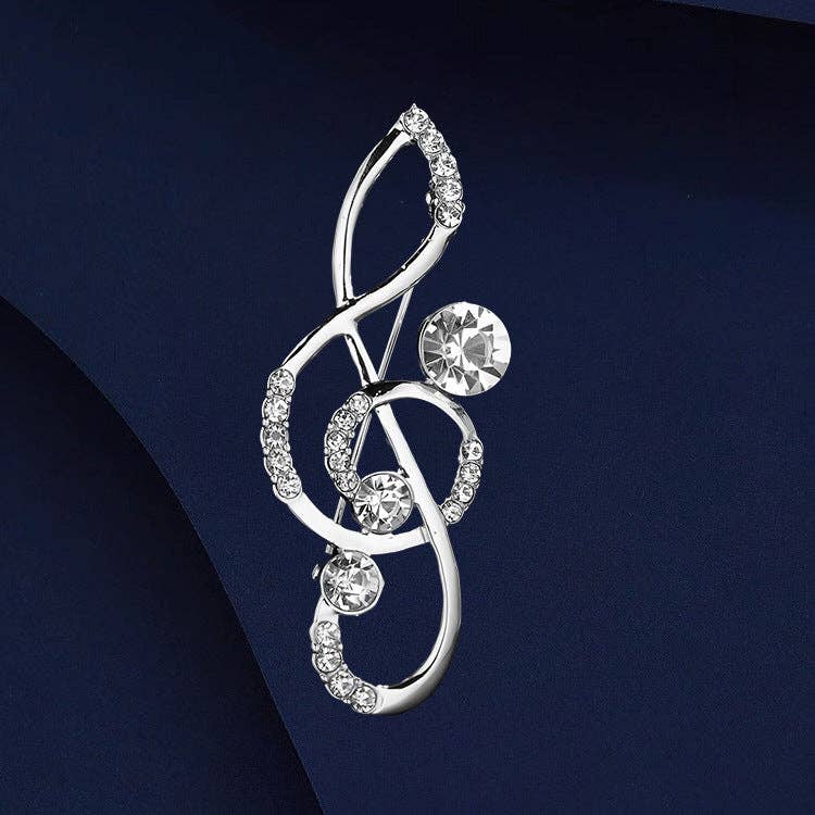 Elegant Music Note Brooch With Rhinestones for Men and Women