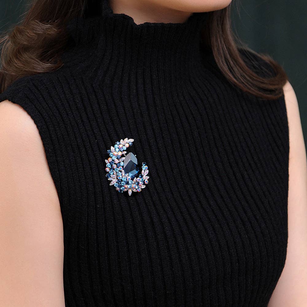Crystal Moon Brooch For Women Stylish All-Season Accessory