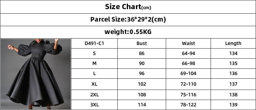 Plus Size Elegant Solid Color Puff Sleeve Midi Dress