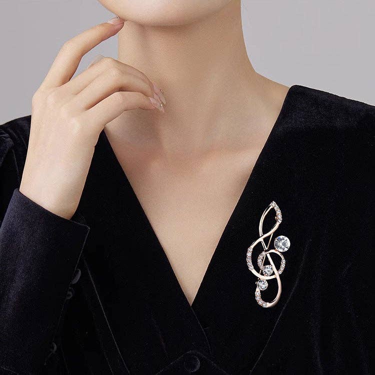Elegant Music Note Brooch With Rhinestones for Men and Women