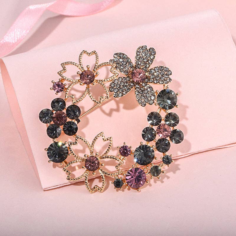 Floral Brooch Pin with Rhinestones for Women - Elegant Rose Gold Design
