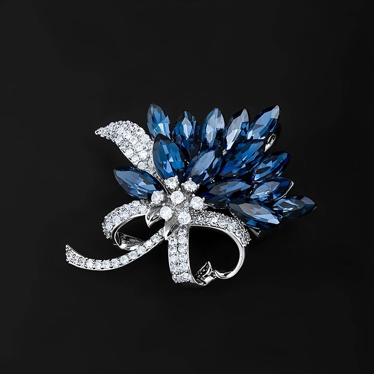 Exquisite Floral Brooch Luxury Blue Flower Pin for Women