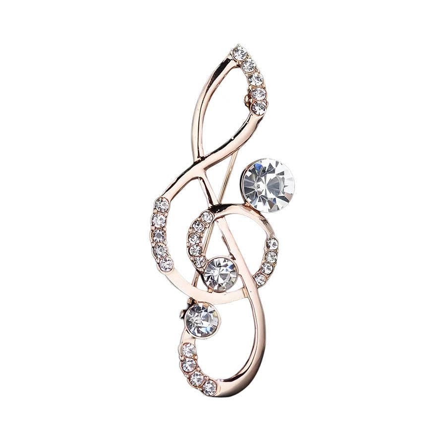 Elegant Music Note Brooch With Rhinestones for Men and Women