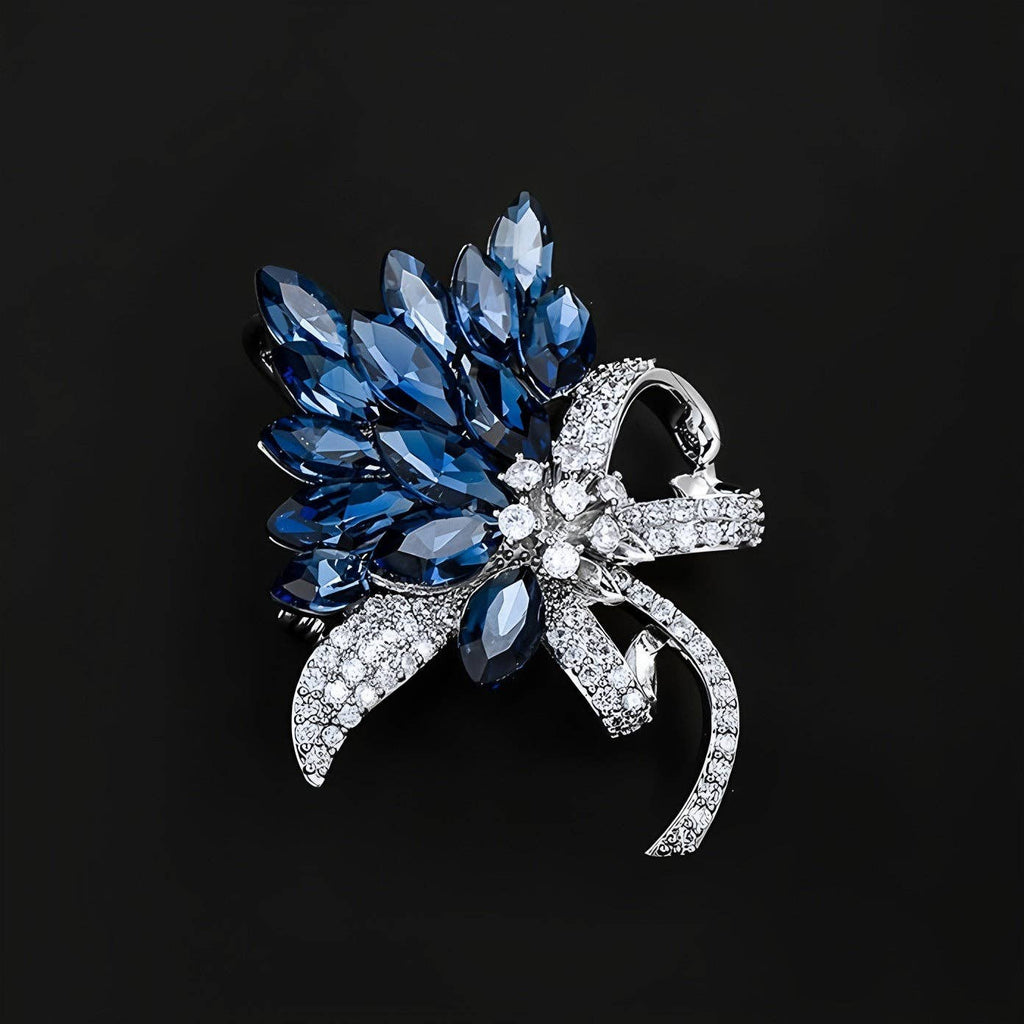Exquisite Floral Brooch Luxury Blue Flower Pin for Women