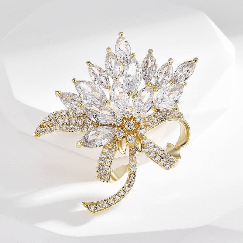 Exquisite Floral Brooch Luxury Blue Flower Pin for Women