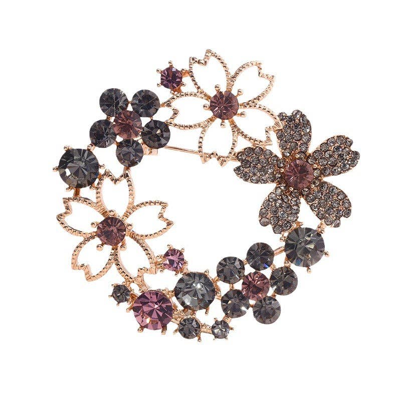 Floral Brooch Pin with Rhinestones for Women - Elegant Rose Gold Design
