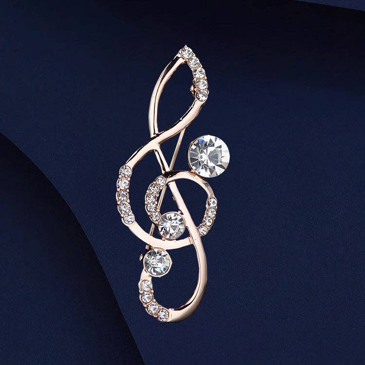 Elegant Music Note Brooch With Rhinestones for Men and Women