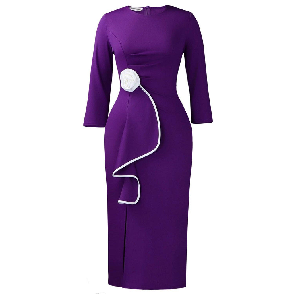 Elegant Plus Size Floral Midi Dress with Ruffle Hem