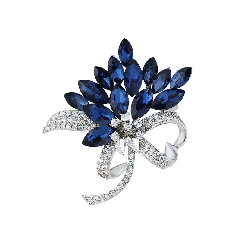 Exquisite Floral Brooch Luxury Blue Flower Pin for Women