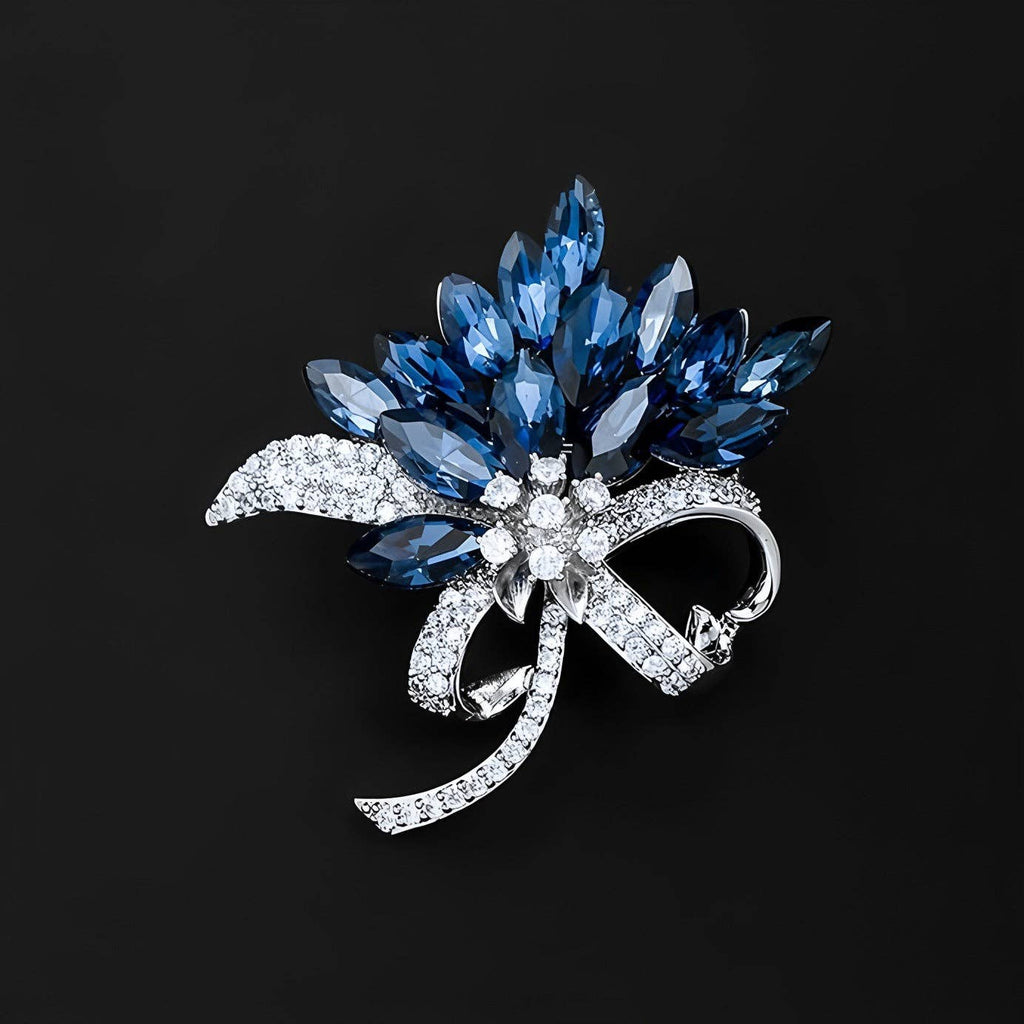 Exquisite Floral Brooch Luxury Blue Flower Pin for Women