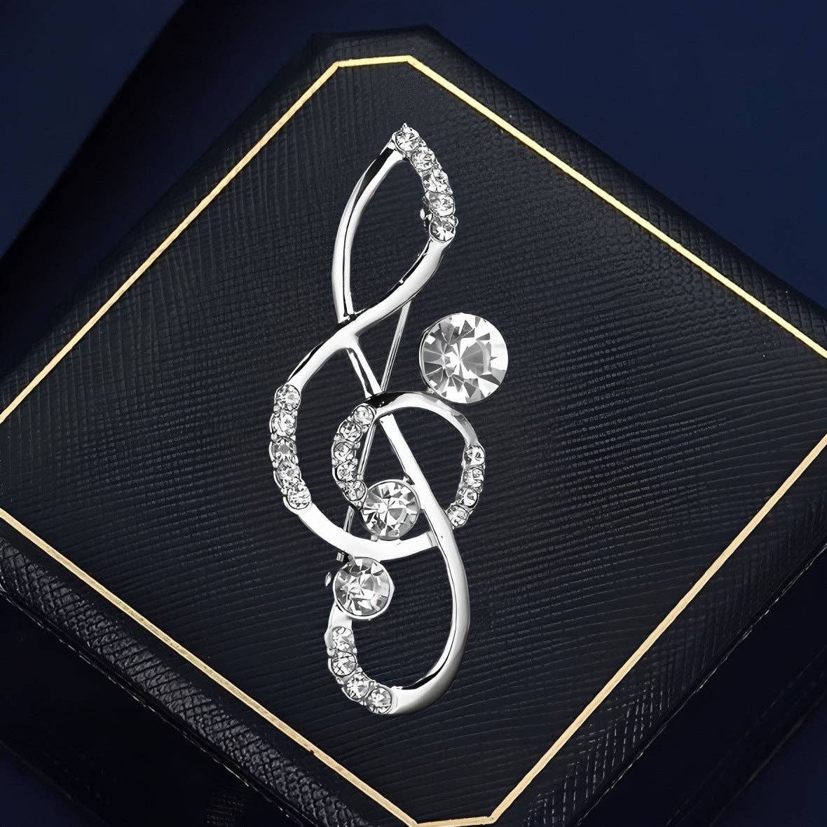 Elegant Music Note Brooch With Rhinestones for Men and Women