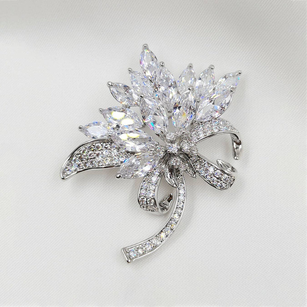 Exquisite Floral Brooch Luxury Blue Flower Pin for Women