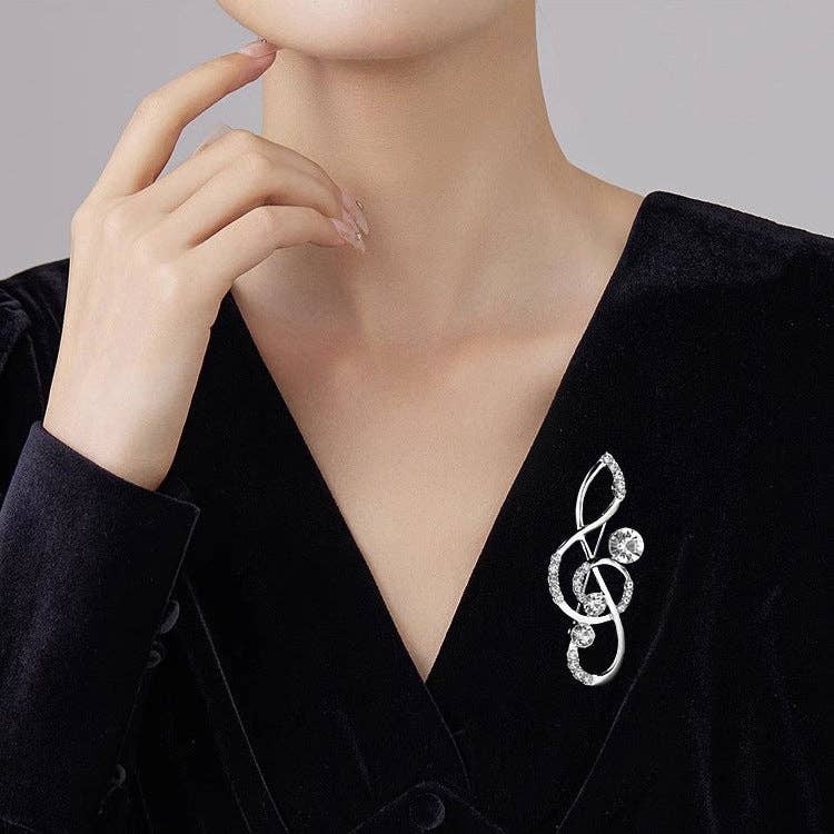 Elegant Music Note Brooch With Rhinestones for Men and Women